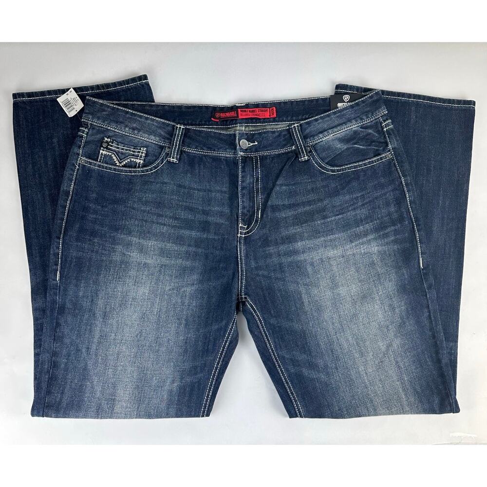 Rock and Roll Denim Double Barrel Straight Leg Relaxed Fit Jeans 44x36 Western